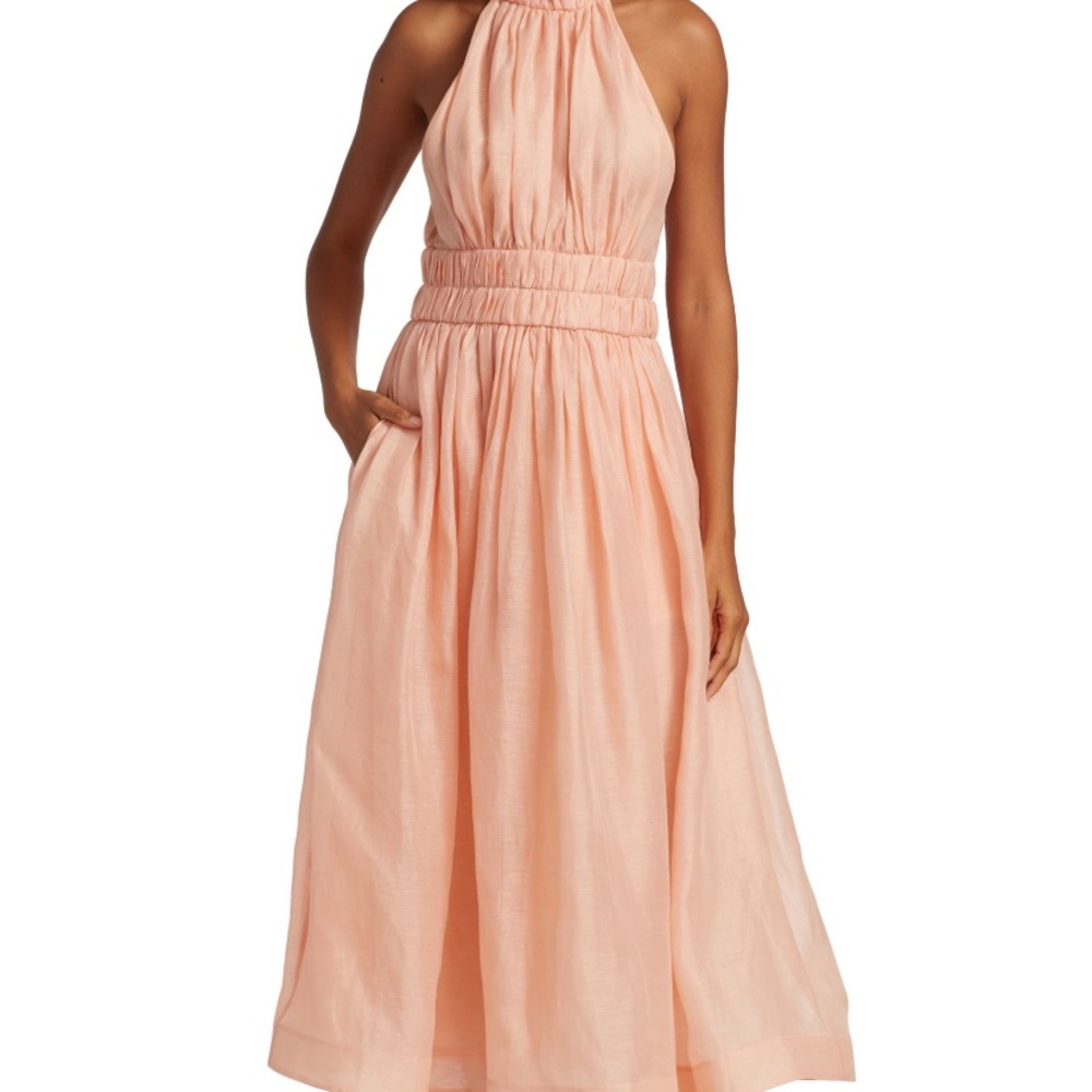Zimmermann Rhythmic Halter Midi Dress Size 0 (2-4) Sherbet Color NWT $1200